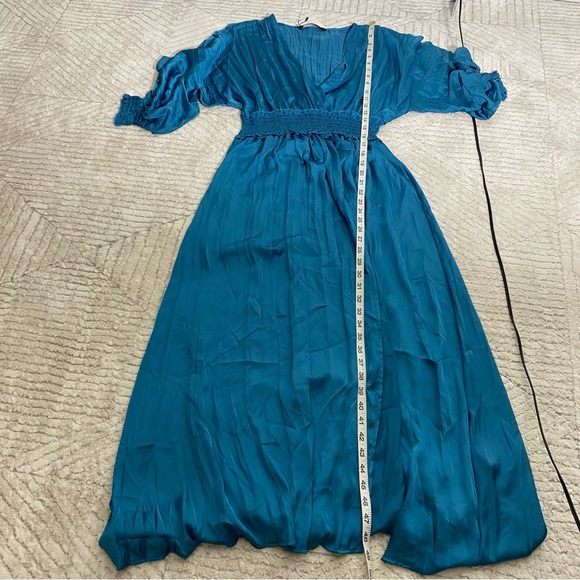 ZARA WRINKLE LOOK SATIN EFFECT MIDI DRESS Blue Steel Size M - Picture 15 of 16